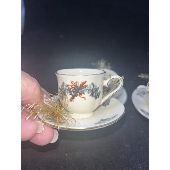 3 Lenox Winter Greetings Miniature Cup & Saucer Ornament - Picture 5 of 5